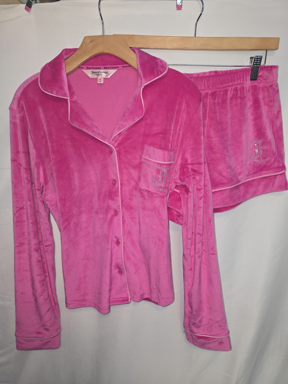Juicy Couture Rhinestone Logo Velour Pajama Set - Hot Pink - Picture 2 of 5